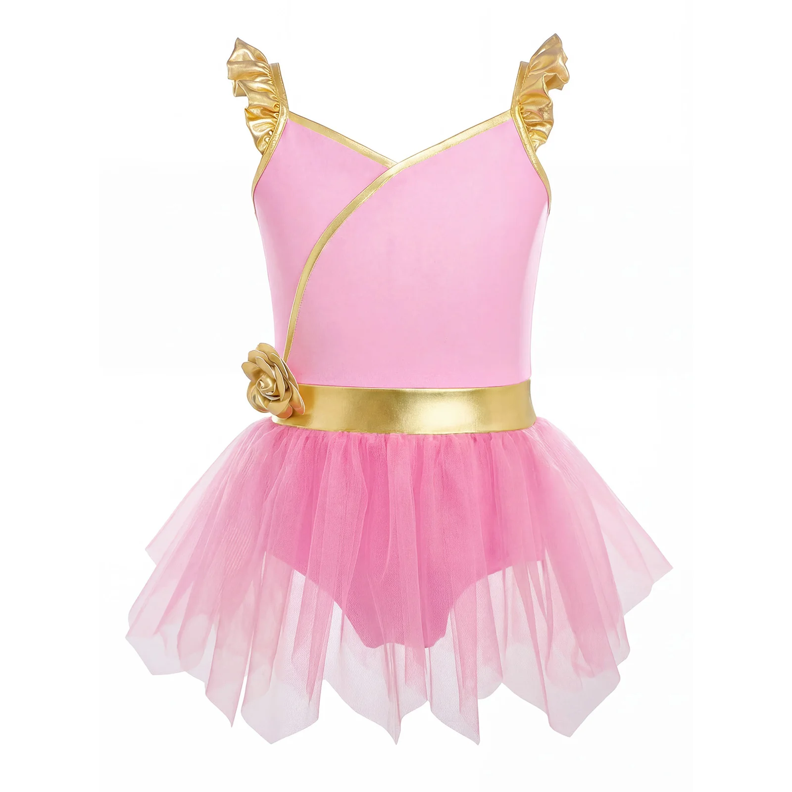 Little Girls Role Play Princess Party Dress One Pieces Ruffle Flying Sleeve Mesh Overlay Leotard Girls Festive Fairy Fancy Dress