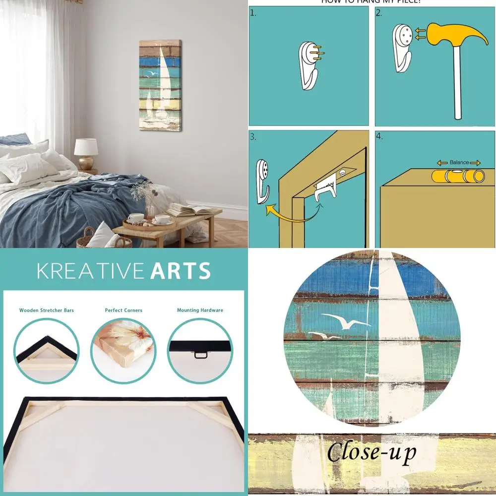 

Nautical Sailboat Seascape Canvas Art - Vintage Ocean Scene Wall Decor for Home, Office, 20x40