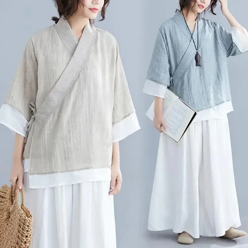 

Liziqi Traditional Chinese Costume Tai Chi Uniform Casual Hanfu Tops Trousers Cotton Linen Clothes Retro Breathable