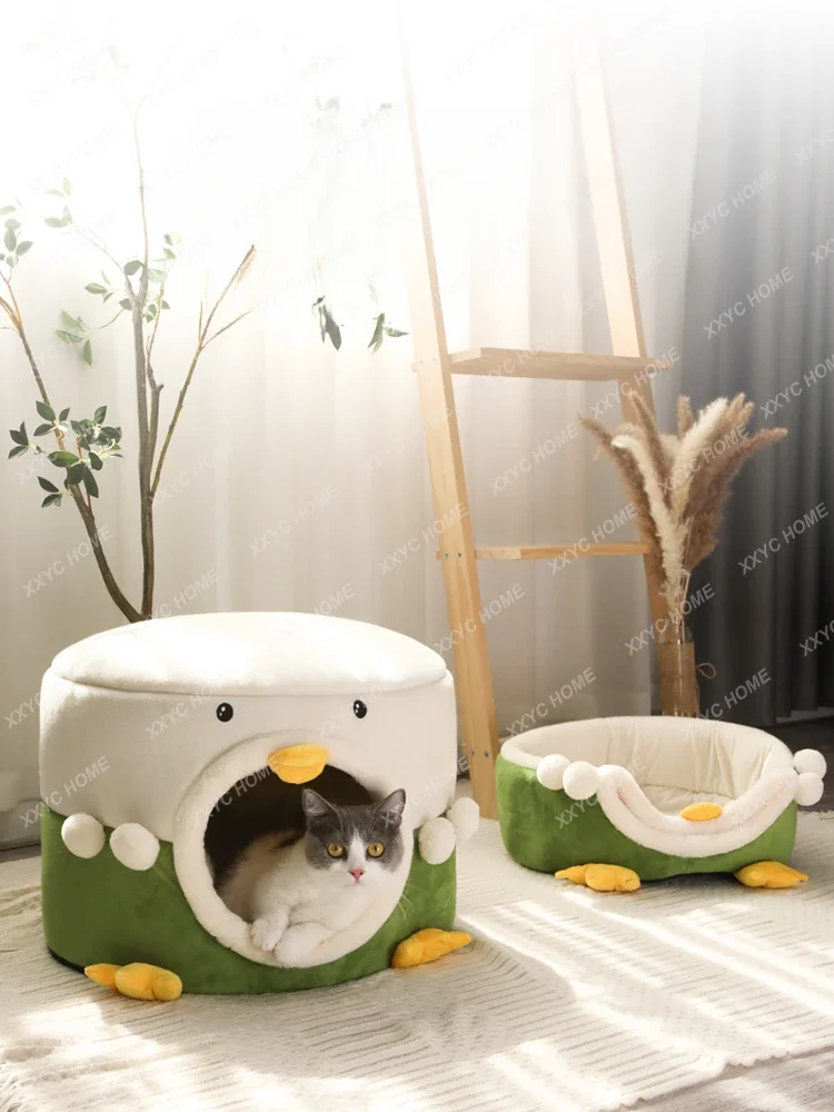 Cathouse Doghouse Winter Warm Closed Cold-Proof Winter Style Cat House Removable and Washable Folding Cat Bed