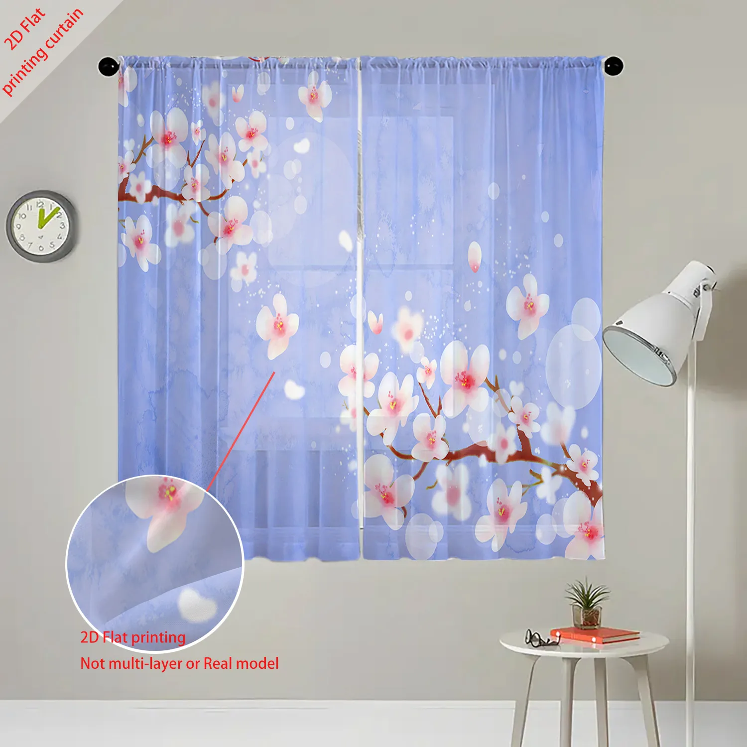 Beautiful floral print transparent gauze curtain, aesthetic home decoration, living room, bedroom, balcony window decoration