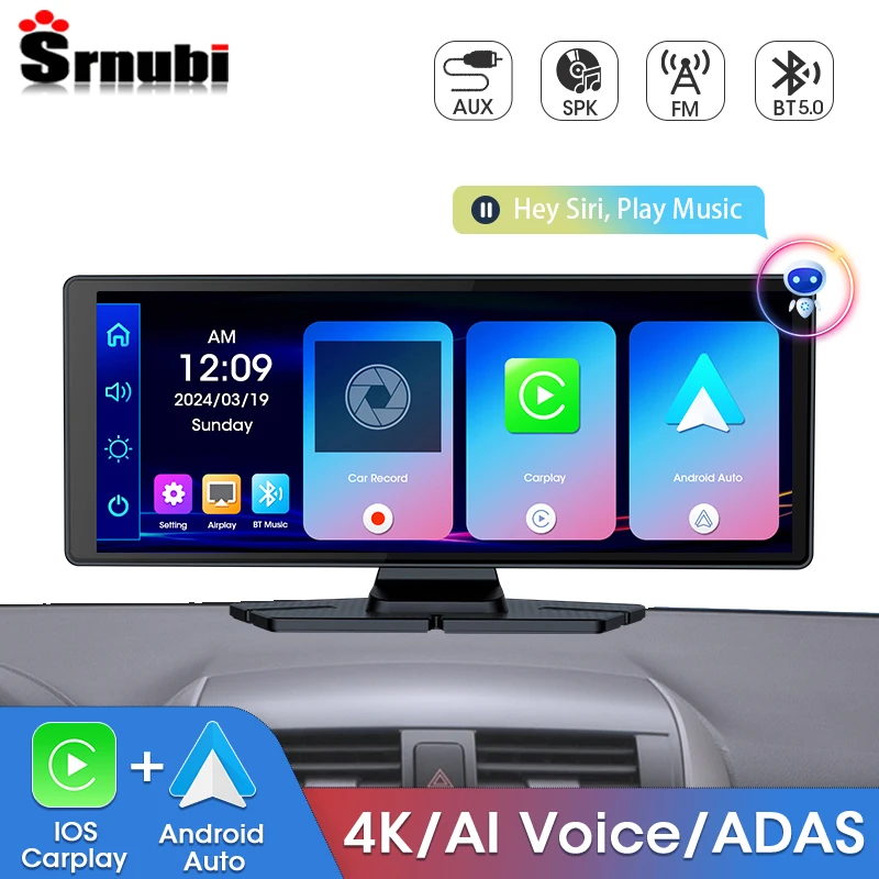 10.26\'\' Car Dash Cam 4K ADAS Wireless CarPlay Android Auto GPS Navi Video Recorder Monitor Multimedia Rearview Camera Dashboard