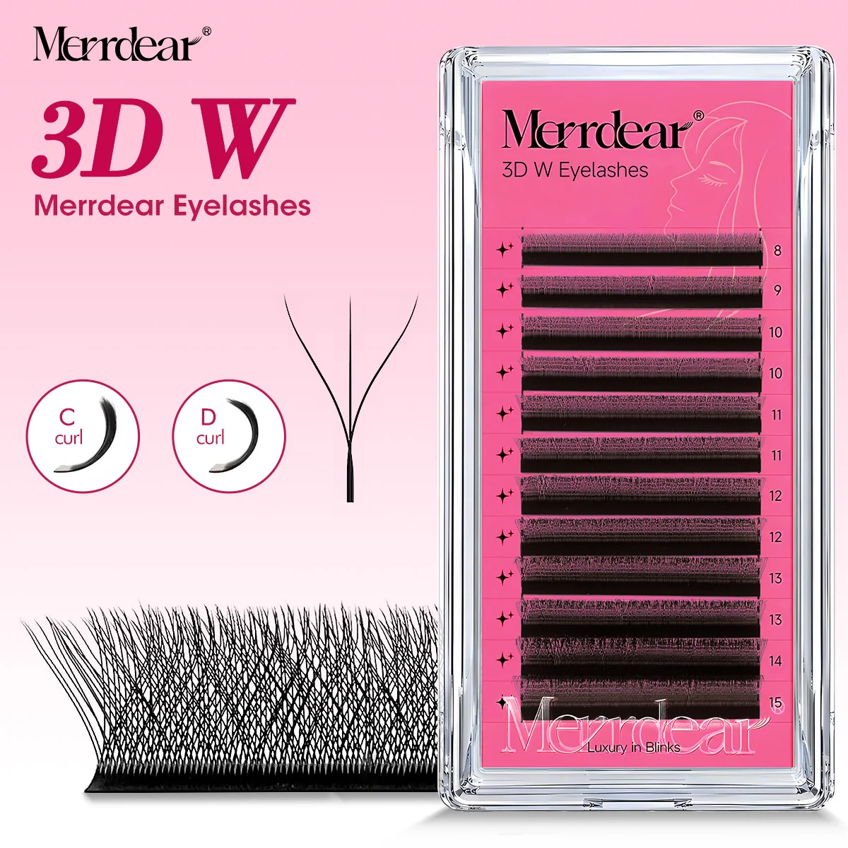 Merrdear 3D W Shape Eyelash Extension Individual Natural False Eyelashes Eyelash Extension Supplies for Makeup