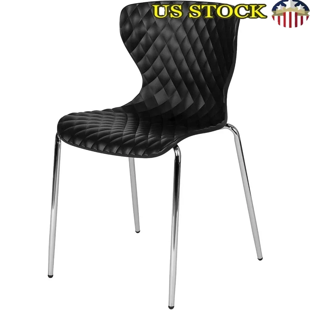 Contemporary Design Black Plastic Stack Chair Ergonomic Contoured Ripple Diamond Pattern Back Stacking Chair Modern Space