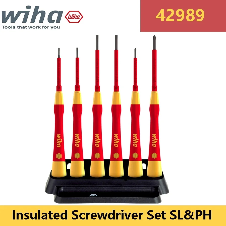 WIHA 42989 Insulated Screwdriver Set PicoFinish Durable Screwdriver Slotted Phillips 6PCS Holder 1Piece Wiha Screwdriver