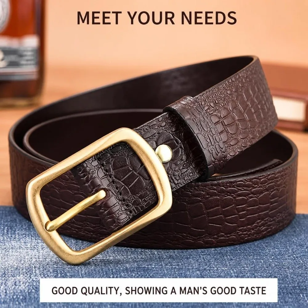 Embossed Texture Faux Leather Belt Alloy Pin Buckle Durable Stitching Pin Buckle Belt Casual Adjustable Crocodile Grain Belt