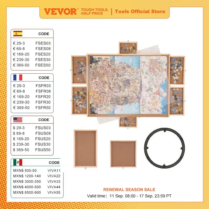 VEVOR вращающаяся доска-Головоломка из 1500 деталей, деревянная фотоголоволомка с 6 ящиками и крышкой для взрослых и детей