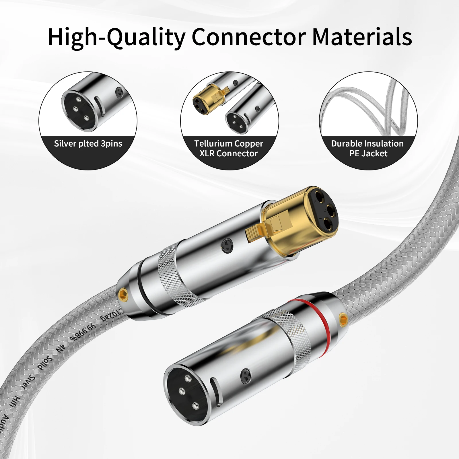 

Audiocrast IC102AG Кабель XLR из чистого серебра 99,998% Hi-Fi Audio Interconnect Чистое твердое серебро PSS Core Посеребренные вилки
