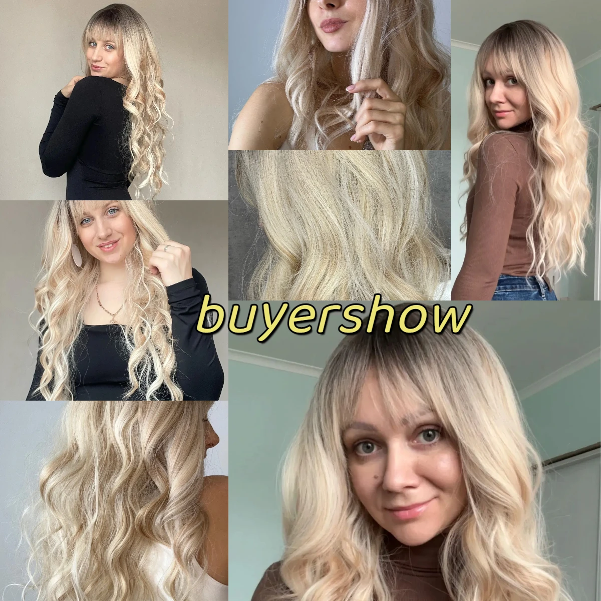 Emmor Long Wavy Blonde Synthetic Wigs Ombre Brown Daily Natural Hair Wigs With Bangs Cosplay Party for Women Heat Resistant Hair