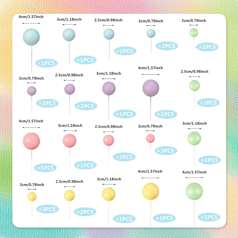 32 PCS Ball Cake Toppers Colorful Pearl Ball Cake Decorations for Birthday, Wedding, Baby Shower Party Dessert Cupcakes Decor