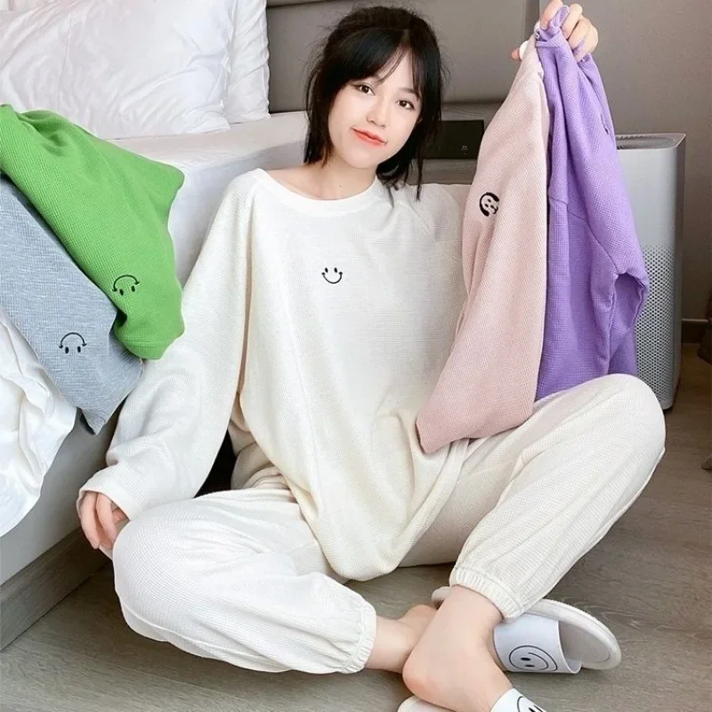 Pajamas Female Fat MM 100 Kg Spring and Autumn Loose Fallow Loungewear Set Soft Comfort Wintertime Large Size Korean Version