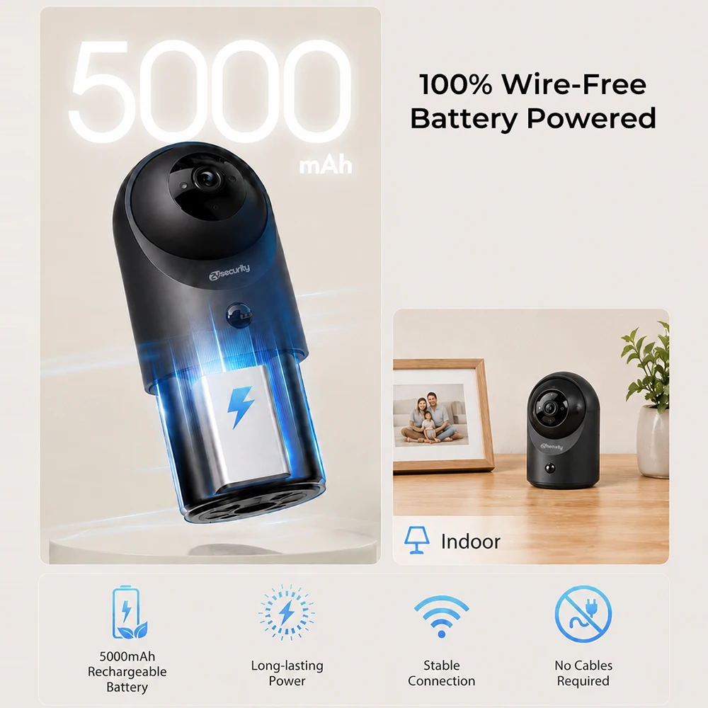2K Indoor Wireless WiFi Battery Security Cam PIR Detection Infrared Night Vision Two-Way Audio Surveillance Camera Baby Monitor