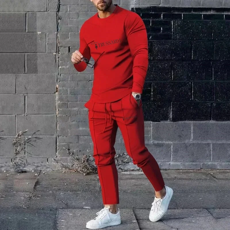 New Luxury Brand Fashion Sports Men\'s Set Long-sleeved T-shirt Suit and Trousers 2 Pieces 3D Printed Casual Street Wear Clothing