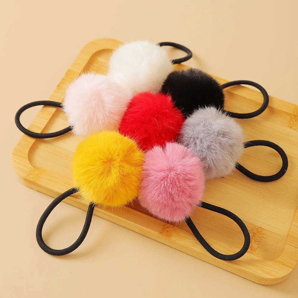 

10PCS Random Color Cute Plush Hair Cord Circle Super Soft Fluffy Hairball Hairbands Girl's Hair Tie Rope Leather Bands