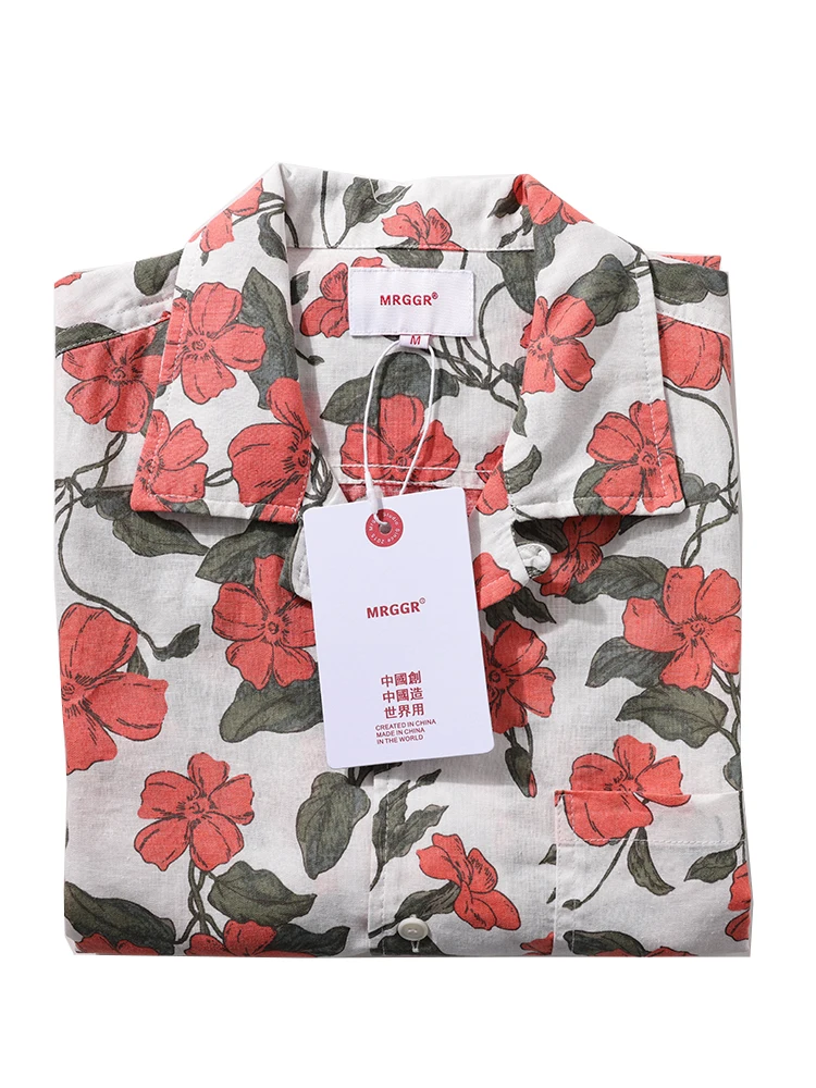 

Cotton Linen Cuban Collar Floral Print ort Sve Casual irt Loose Summer Hawaiian Beach Wear for Young Men