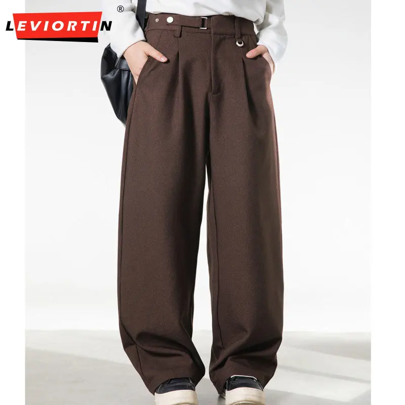 

Men's spring/autumn youthful popular style with adjustable waist, loose and casual, three-dimensional pleated straight leg pants