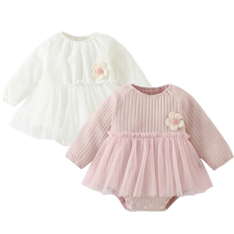 

Autumn Spring Children Clothes Newborn Baby Girls Bodysuits Cotton Long Sleeve Mesh Splicing Infant Baby Girls Jumpsuit