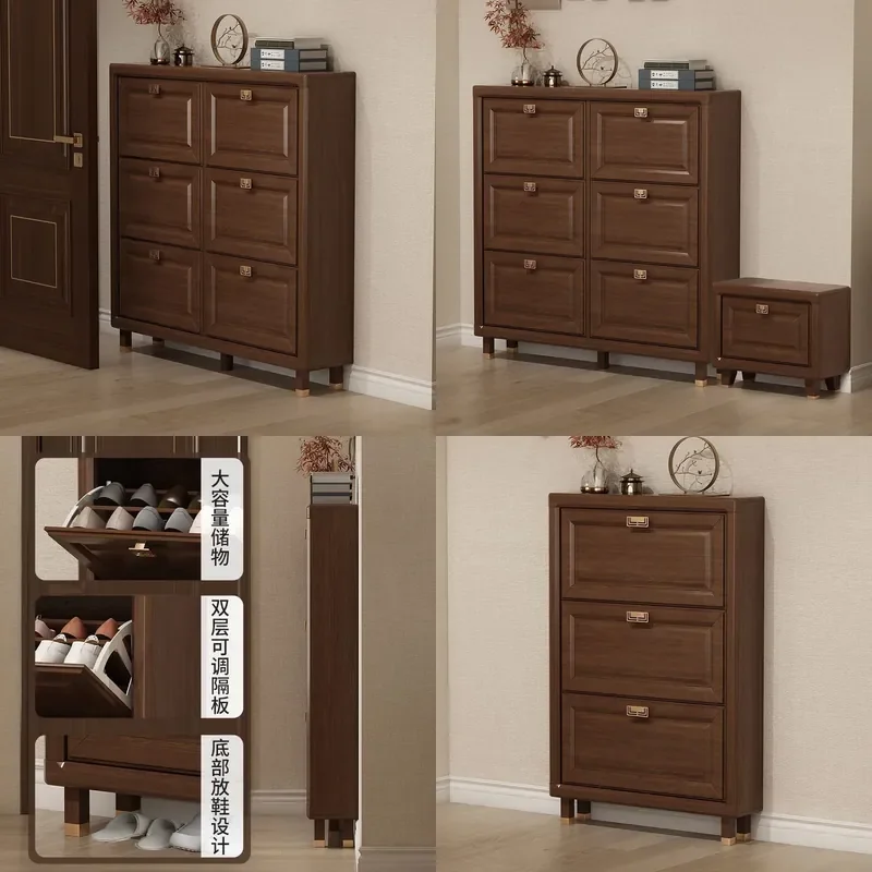 For Solid Wood Shoe Cabinet Ultra Thin Tipping Bucket Diagonal Insert Storage Pure Wood Indoor Furniture 2026 New Popular