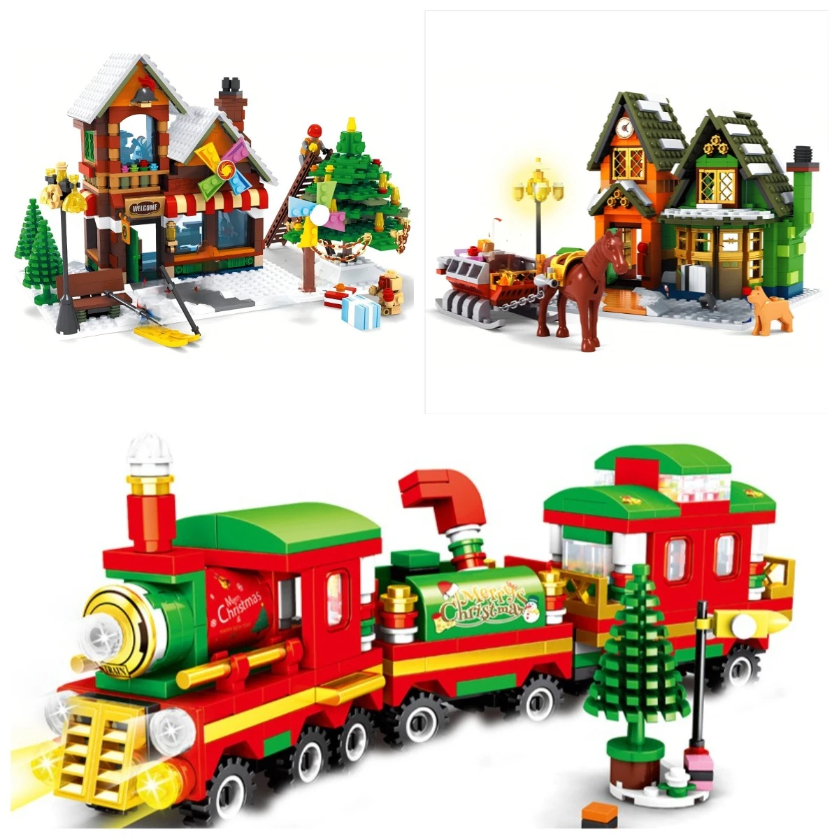 

MOC Christmas Winter House Village Santa Workshop Building Block Set Town Train Tree Toys For Children Birthday Holiday Kid Gift