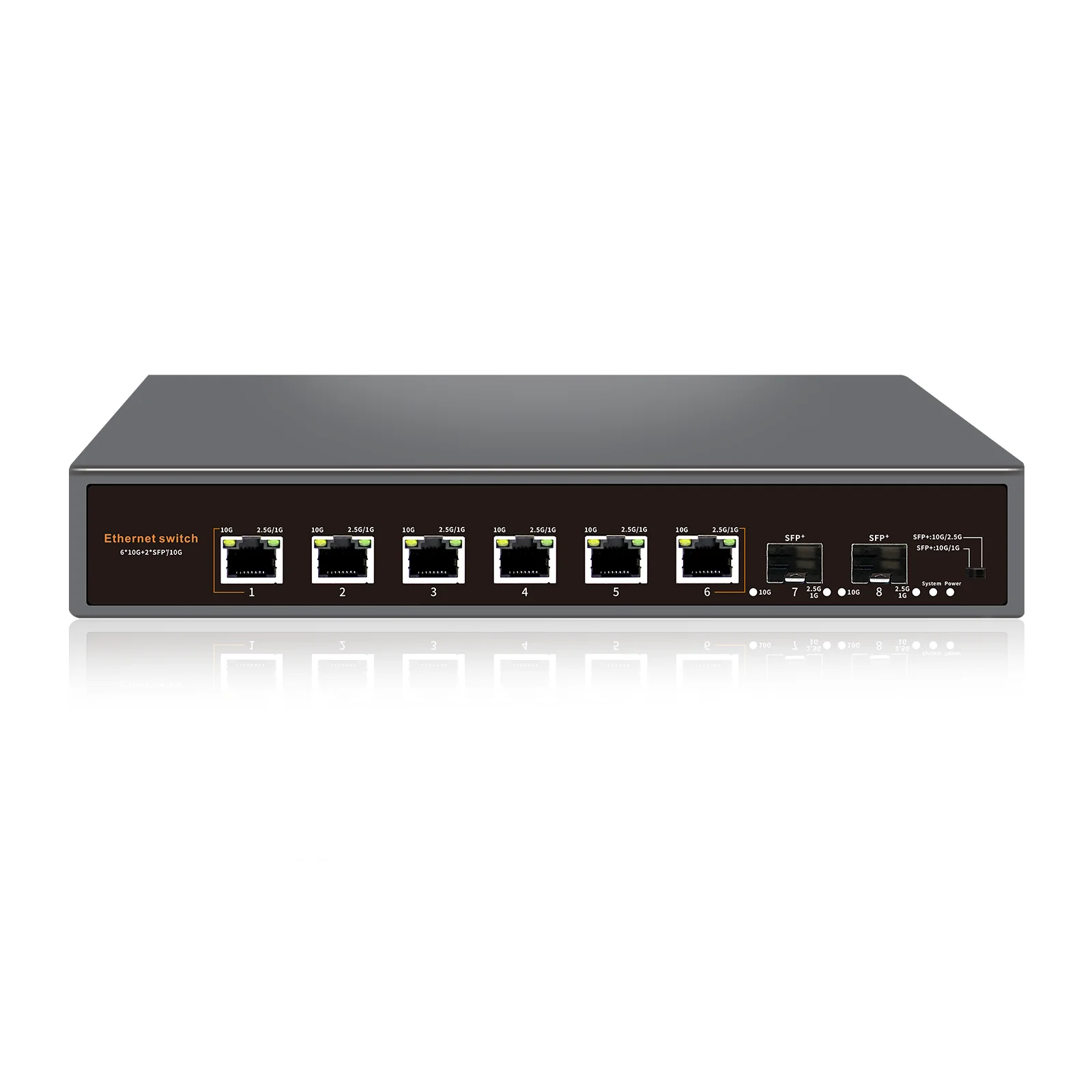 Bullscom 8-Port 10G/Multi-Gig Ethernet Switch – 6x 10Gb RJ45 + 2x SFP+ | Plug & Play Desktop/Wall-Mount | Metal Housing