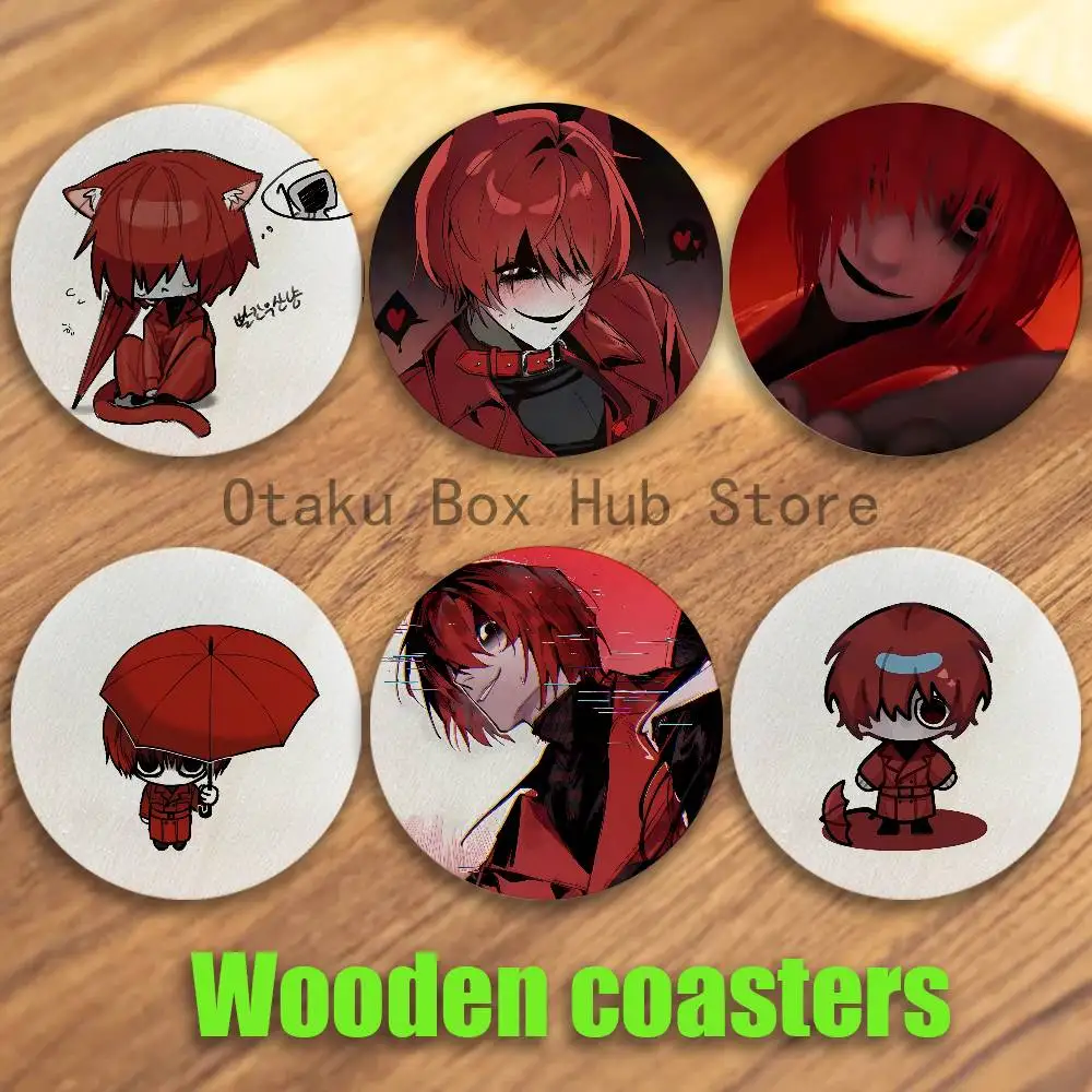 

H-Homicipher Mr.ScarletellaS Anime Wood Coaster Set - Heat Resistant For Tea & Coffee, Home Cafe Decor Holiday Gift