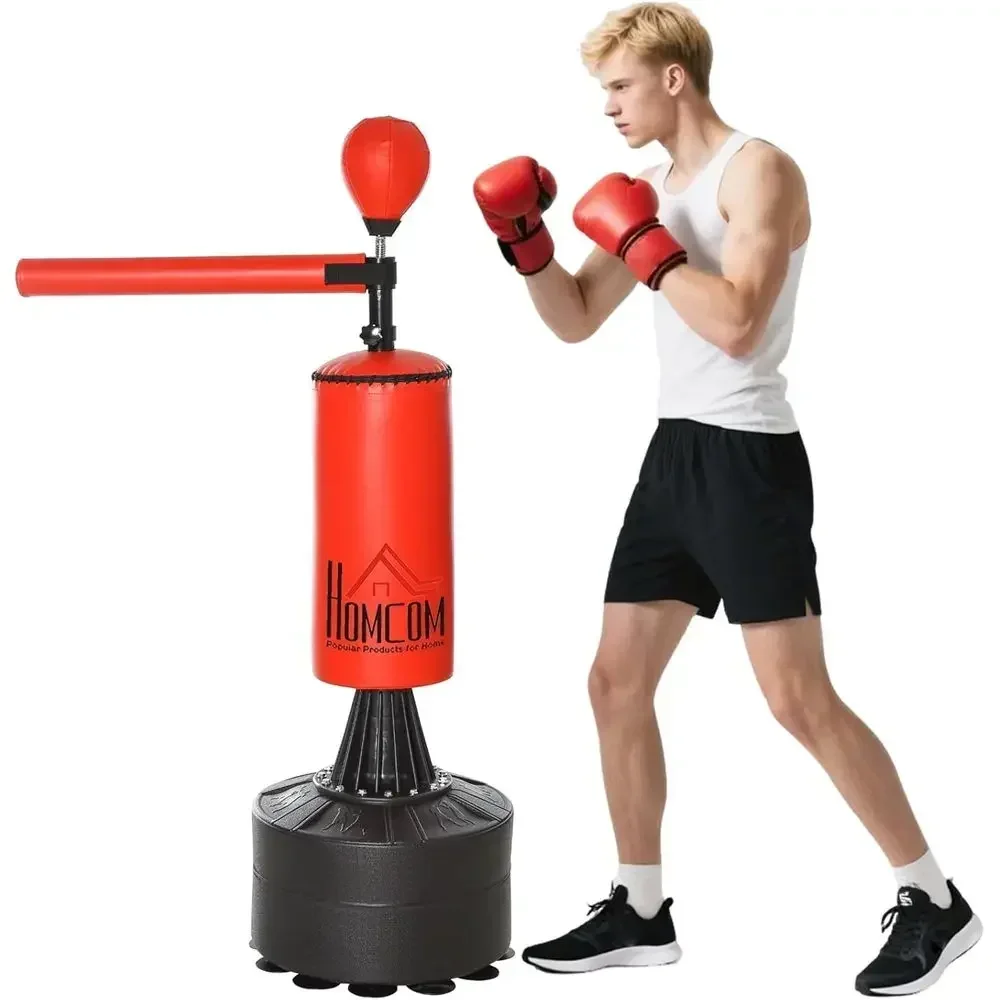 Adjustable Height Heavy Bag with Speed Ball, Swivel Bar, and Boxing Gloves, Including Weighted Base