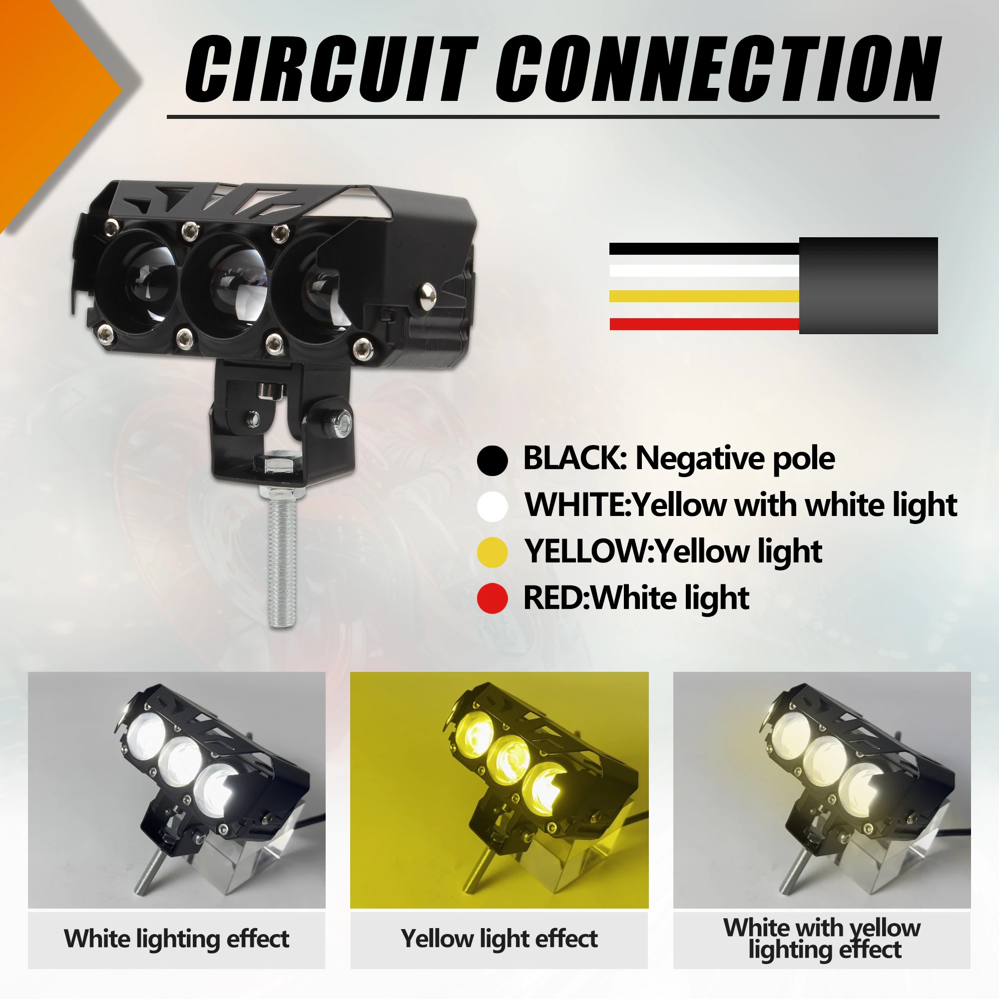 

Motorcycle LED Headlight 12V/24V 3 Lens Spotlight With Fans Dual Color Strong Lamps UTV ATV Motocross Modified Accessories