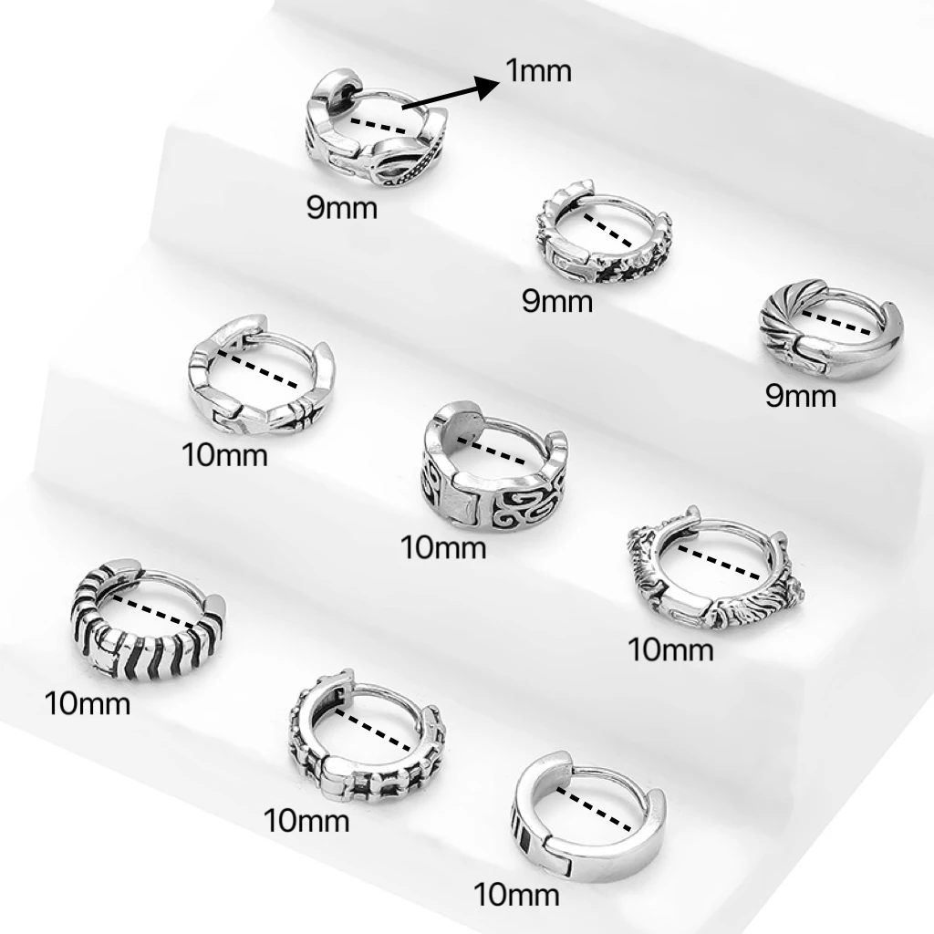 New Punk Earrings Fashion Piercing 316L Stainless Steel Casting Totem Twist Cross Hoop Ring Earrings