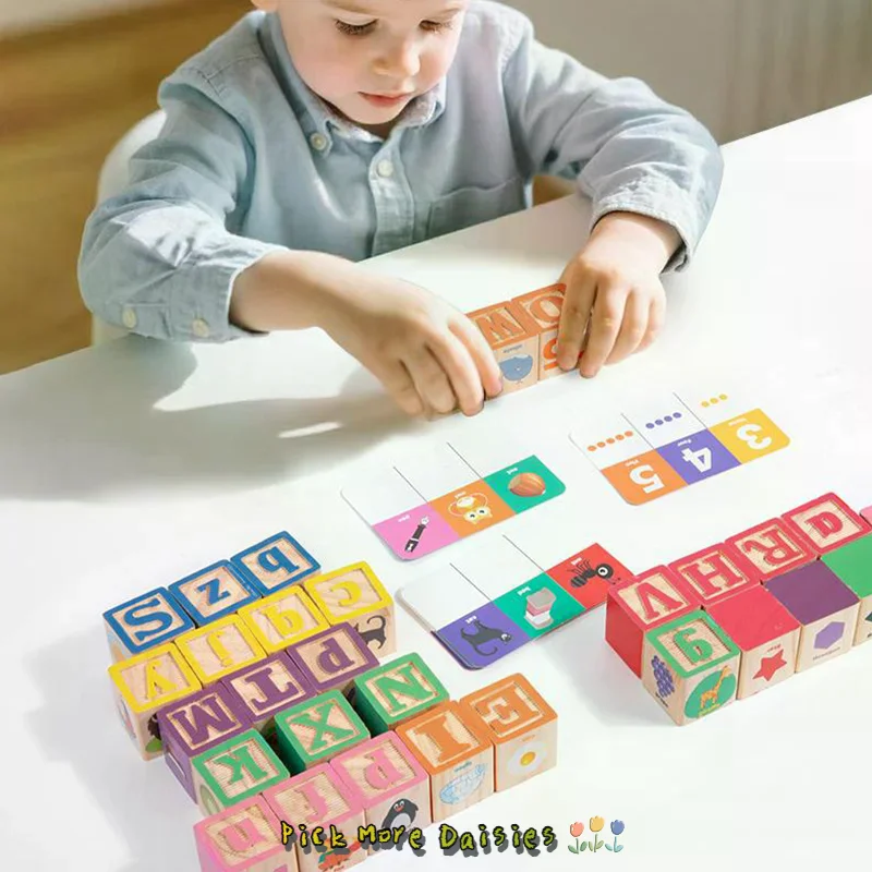 モンテッソーリ木製数字ブロック早期学習おもちゃ子供のための文字形状色動物認知就学前教育パズル