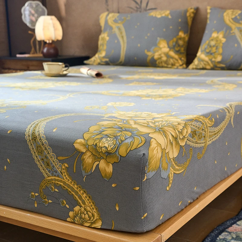 Breathable Bed Cover Adults Kids Room Bedsheet Non-slip Bed Linen Home Printed Fitted Sheets couvre lit (Pillowcase Need Order)