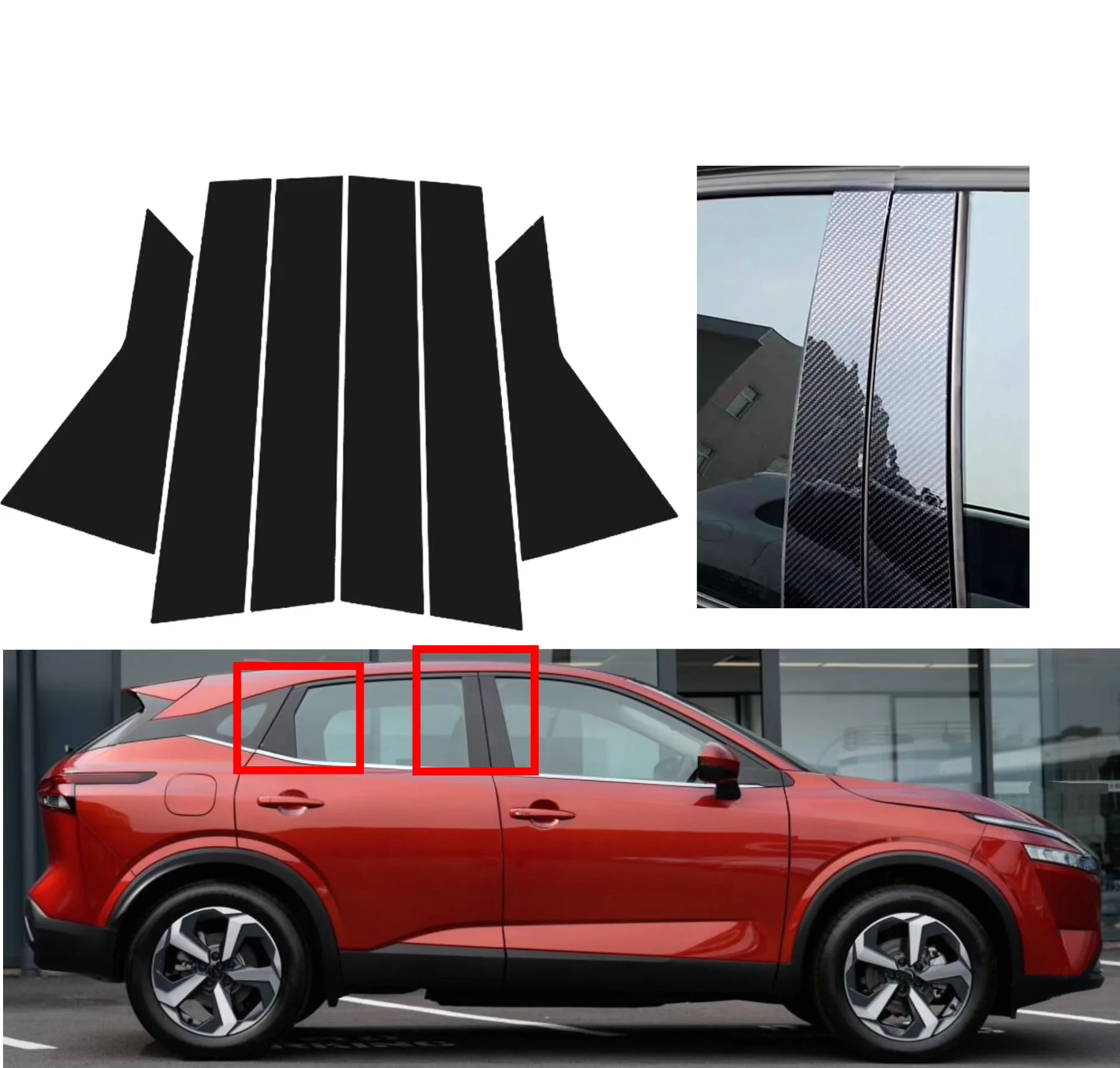 

Fit For Nissan Qashqai J12 2022 2023 2024 Glossy Black Silver Carbon Pillar Post Door Window Column BC Trim Sticker Cover