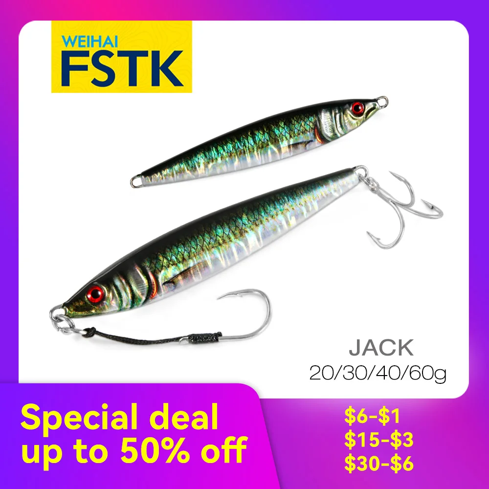 【Special Deal】FSTK Metal Jig Slow Pitch Jig Shore 20g 30g 40g 60g Spoon Casting Fishing Lure Artificial Bait with Assist Hooks