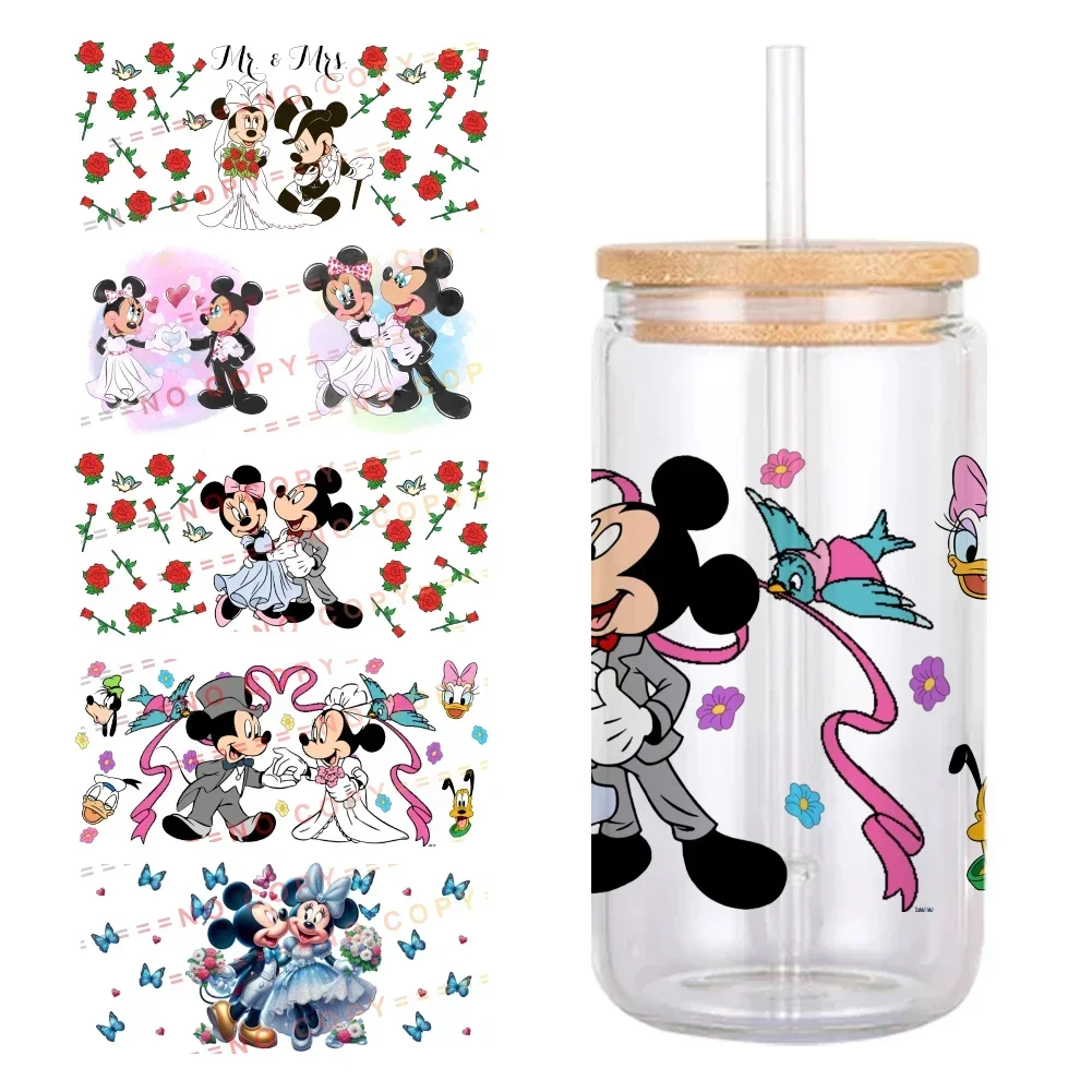 Rose Disney Marriage Mickey Design UV DTF Printed Wrap Sticker for Cup, Glass Can, Waterproof, 11x24cm, 16oz