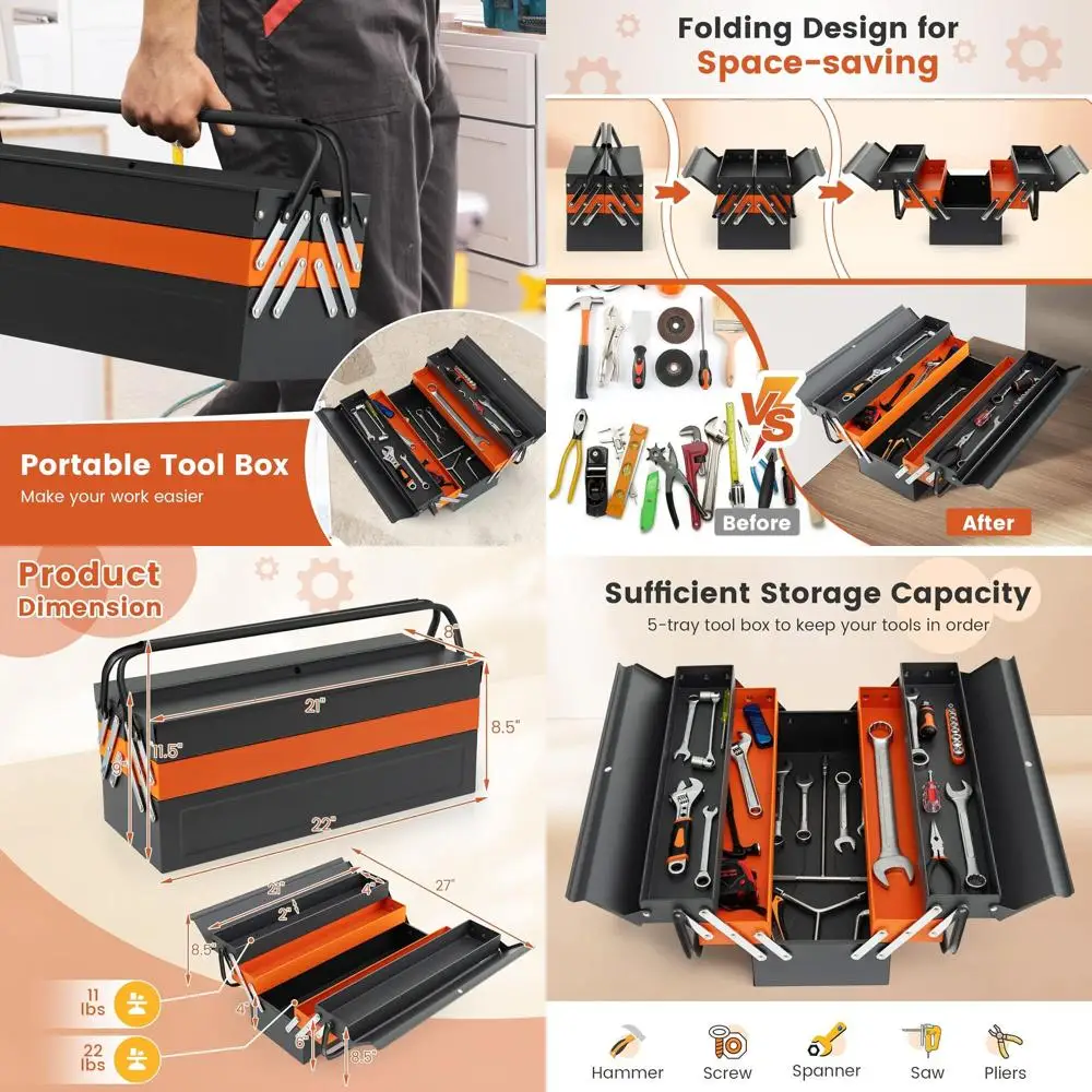 

Трехслойный металлический ящик для инструментов на 22 отделения с 5 лотками, полноразмерными ручками, запираемый, портативный, для хранения инструментов и ремонтных принадлежностей