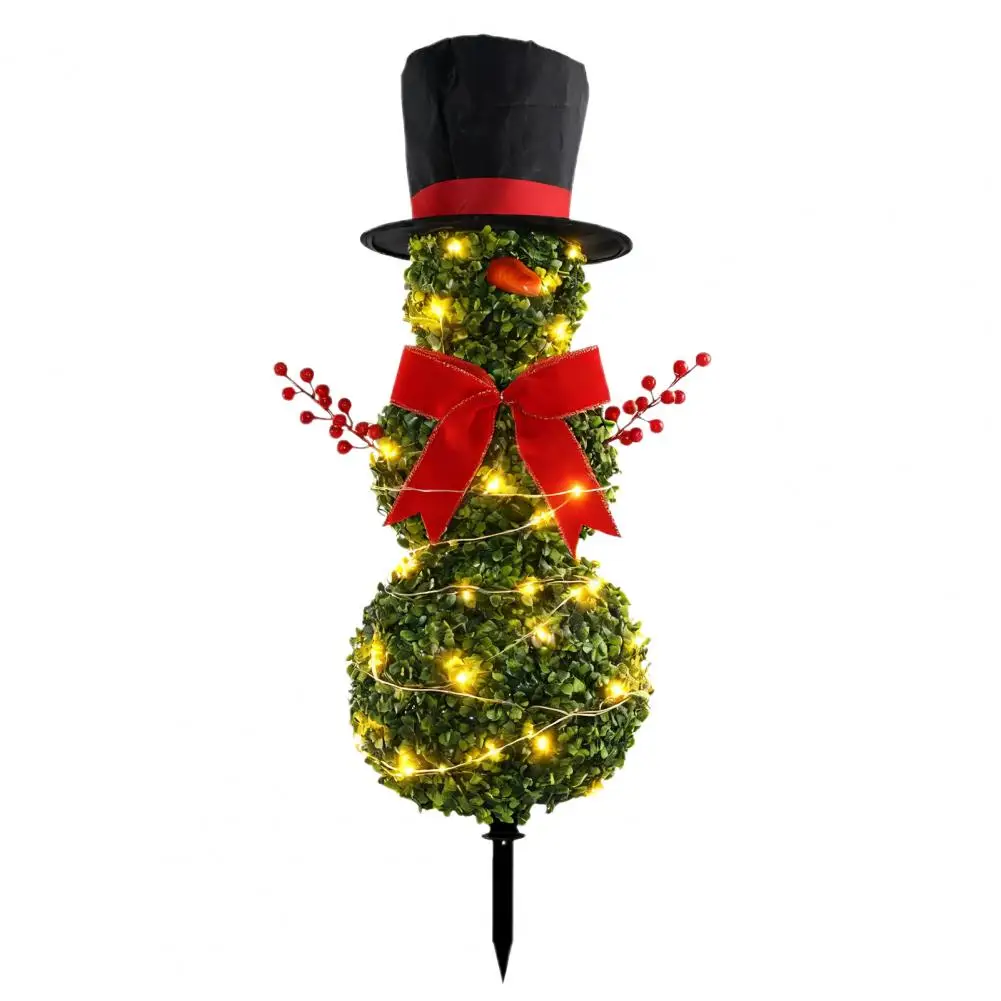 

Artificial Topiary Christmas Snowman Topiary Tree 31 with Bow Santa Hat Artificial Faux Boxwood Triple Ball Topiary for Porch
