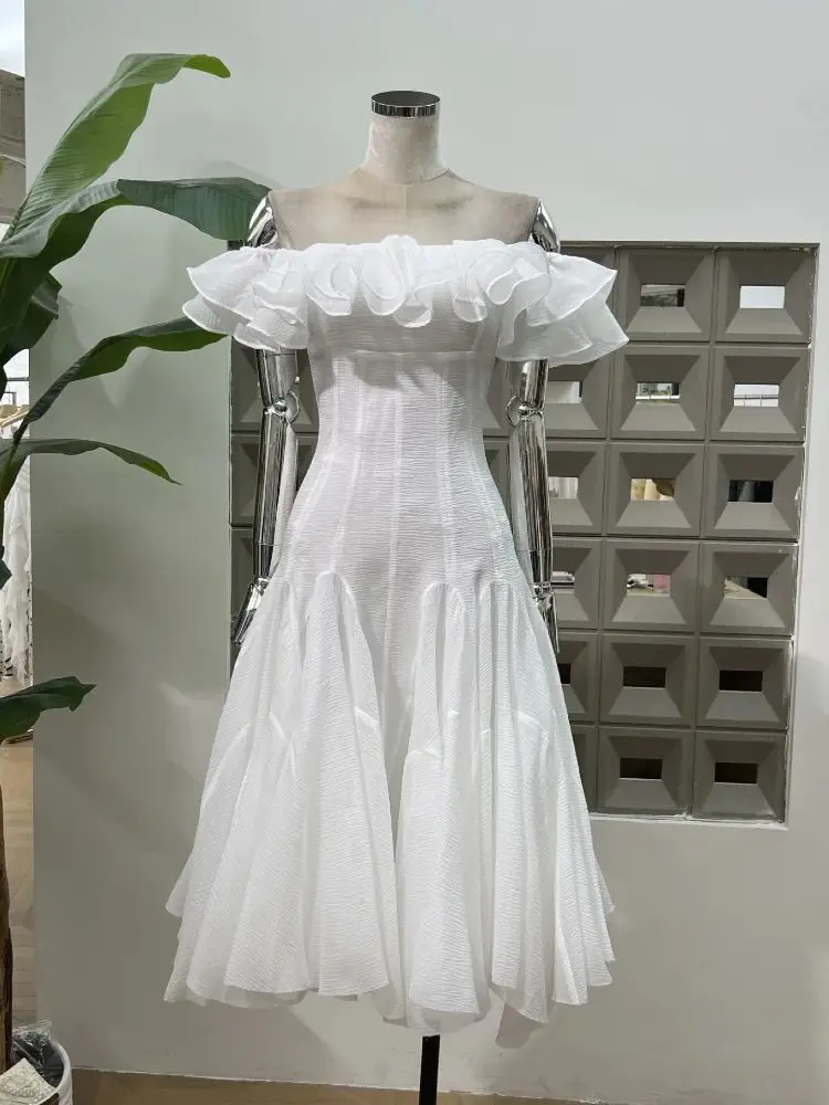 Seksowna, marszczona sukienka z odkrytymi ramionami i przezroczystymi płatkami dla kobiet, elegancka, wieczorowa sukienka na imprezę, do klubu nocnego, na urodziny, do noszenia na pokazach, Vestidos