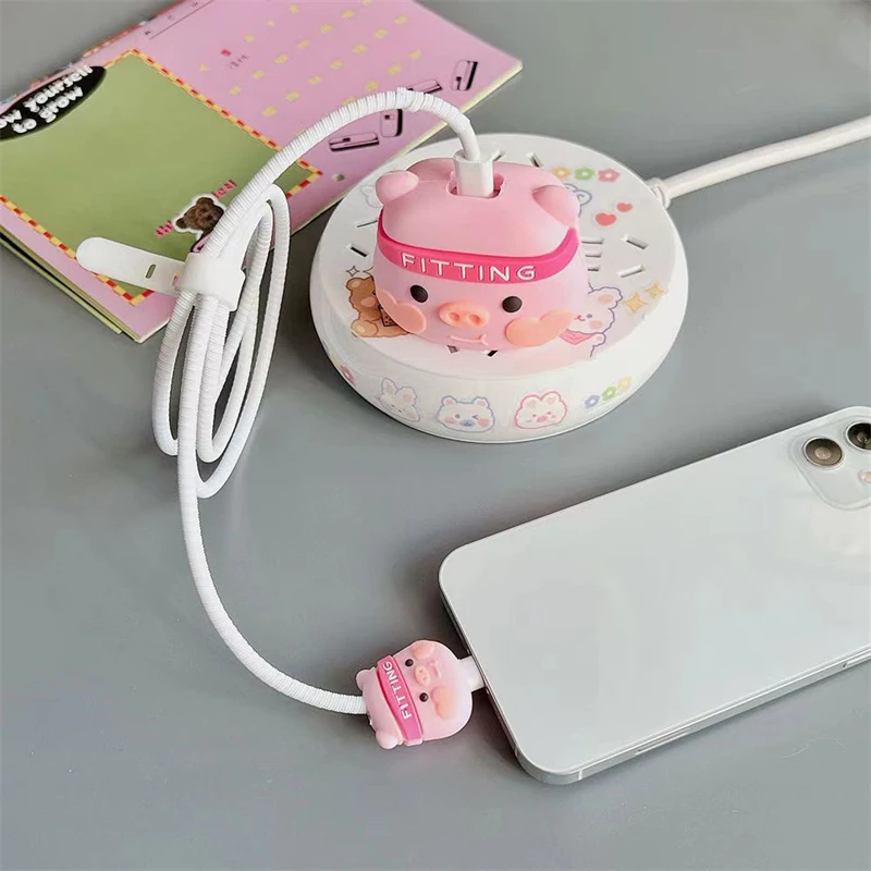 Cute Cartoon 3D Piggy Soft Silicone Charger Protective Case For IPhone 11 12 18W-20W Fast Charge Protection Charger Case Sleeve