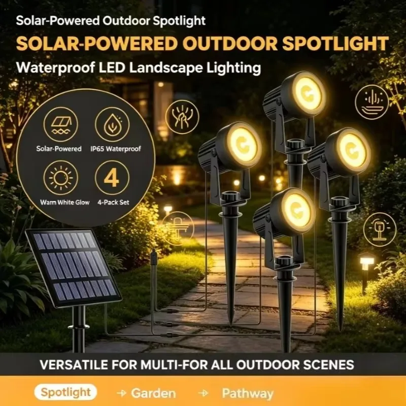 Outdoor Solar Spotlight 6 Heads Garden Landscape Waterproof Patio Backyard Yard Lighting Lawn Park Villa Courtyard Light