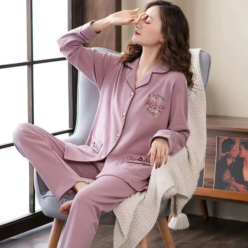 

100% Cotton Pajamas for Women Cute and Loose Long Sleeves Women's Pajamas Set Sleepwear Nightie Nightwear Leisure