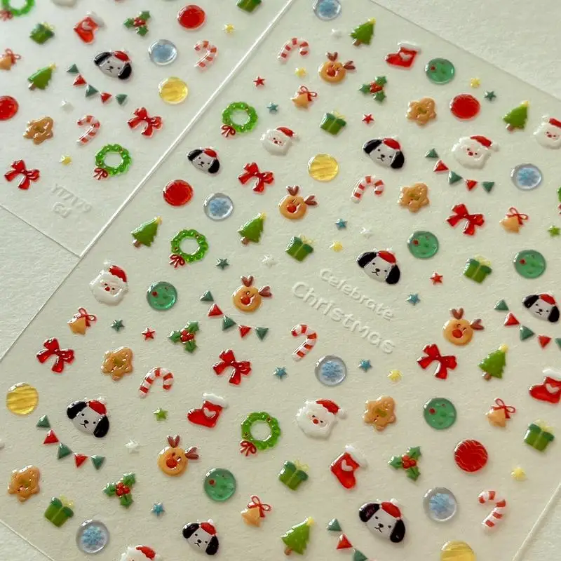 Autocollants scintillants pour Nail Art de noël, dessin animé, décoration de manucure à faire soi-même avec flocons de neige or/argent