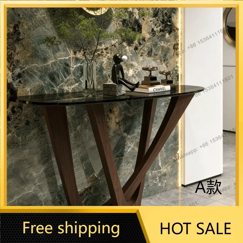 Factory direct sales  High-end Custom New Chinese Console Table Special-shaped Rock Slab Black Walnut Narrow Entryway Hallway Si
