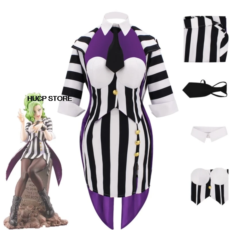 Beetle Michael Keaton Cosplay Costume Dress Black and White Striped Uniform Women Wedding Outfit Halloween Carnival Suit