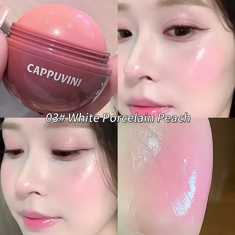 Round Juicy Blush Ball Natural Red Cheek Tint Three-Dimensional Brightening Hydrating Water Light Cream Blush Rouge Contouring