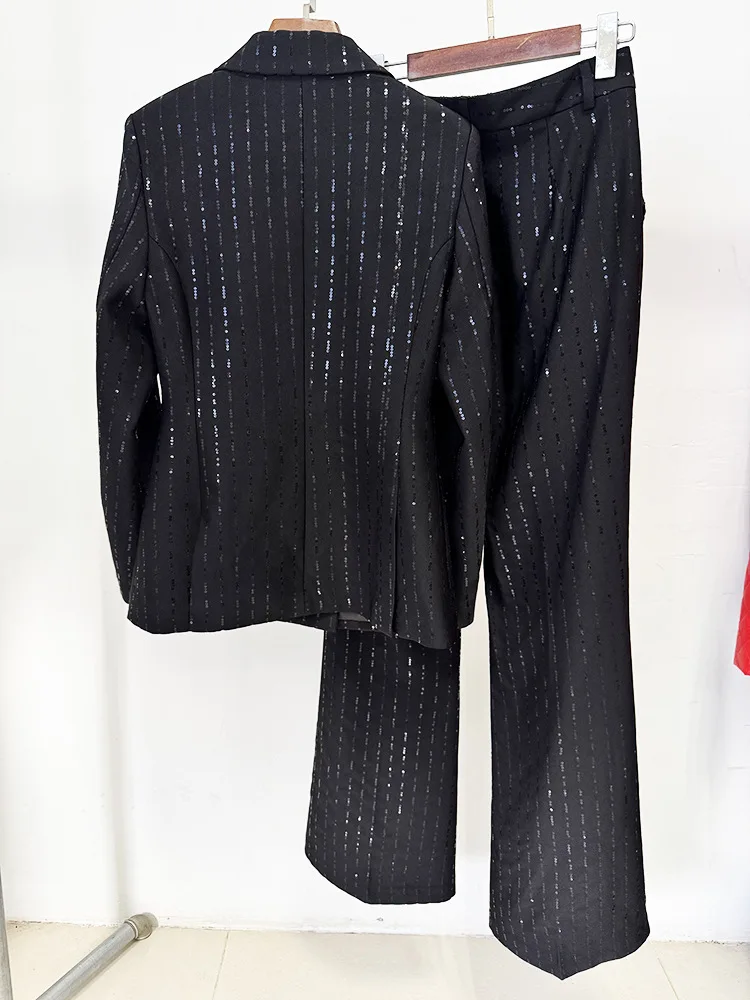 جودة عالية أحدث 2025 مصمم المدرج المرأة حبة الترتر السترة السراويل مجموعة 2PCS #2