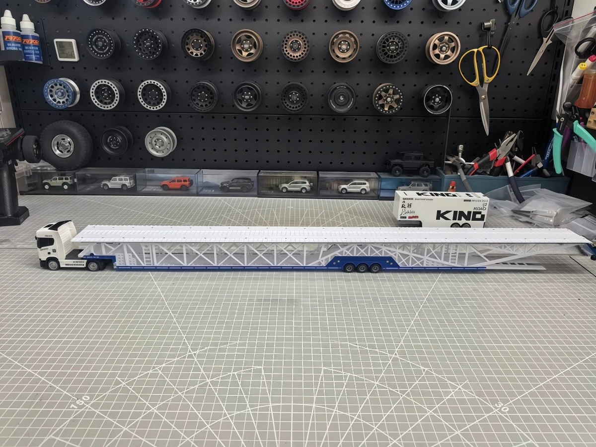 730mm 1/64 Scale 3D‑Printed Aircraft Flatbed Semi‑Trailer, Floating Axle Design For 1/64 RC Tractor Truck Model Diorama Display