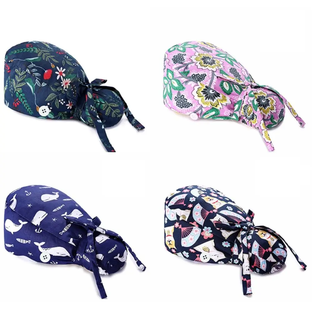 HeadCover Adjustable Surgical Scrub Caps Ponytail Holder With Buttons Nursing Hats Bouffant Long Hair Turban Hats Women & Men view 4