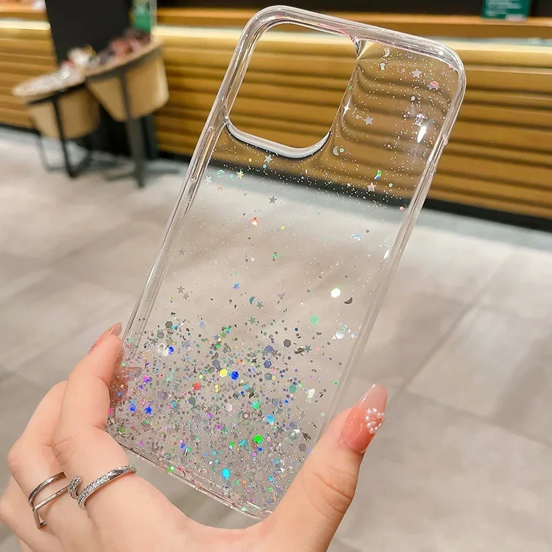 Glitter Soft Silicone Sequins Clear Case for Samsung S24 ULTRA S23 Fe S22 Plus A15 A05S M54 M34 A25 M14 A24 A34 A04E M13 Cover