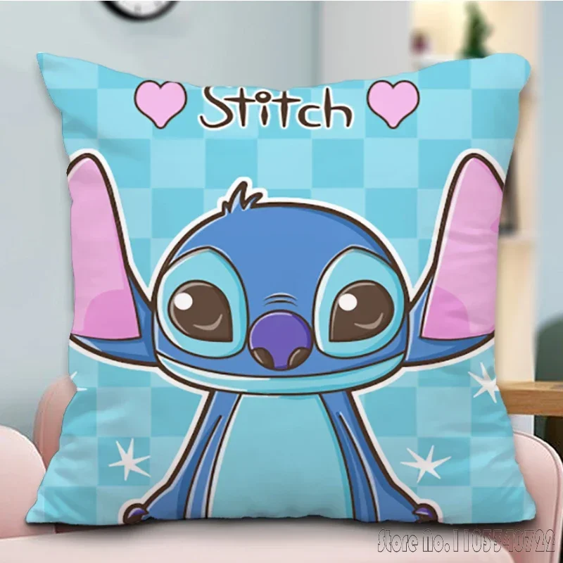 Disney Children's Bedroom Stitch Lilo Cushion Cover Plush Pillowcase Pillow Case Sofa Car Home Decor 45x45cm Kids Gift