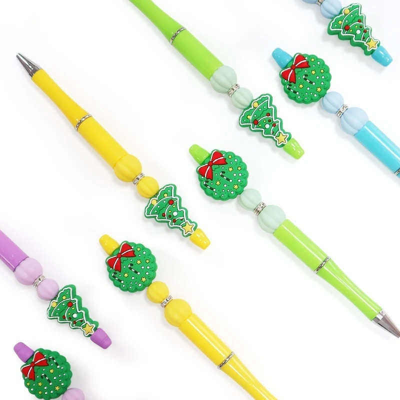 Christmas 8pcs 8 Colors Creative Diy Beaded Colored Plastic Multi-functional Rotary Ballpoint Pen Christmas Student Gift