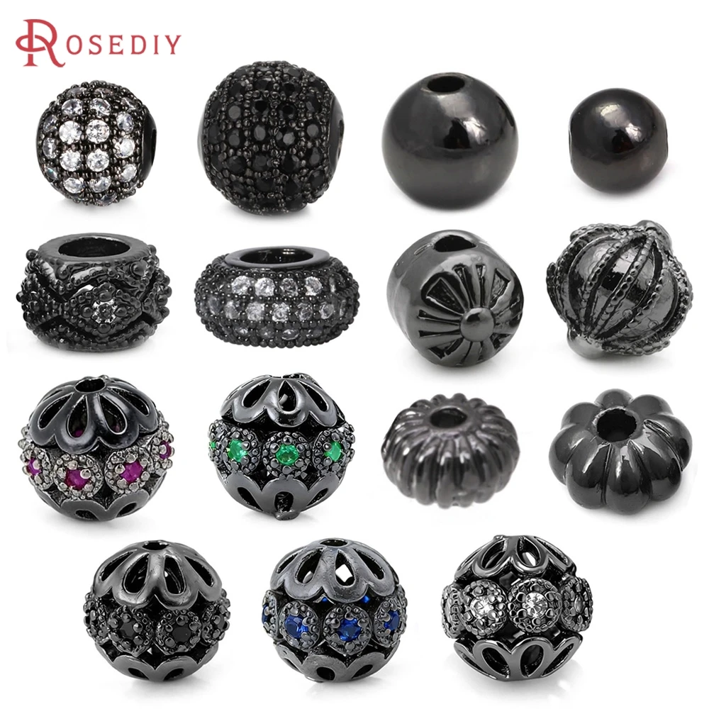 Gun Metal Black Color Brass and Zircon Ball Spacer Beads Bracelets Beads Necklace Earrings Making Diy Accessories